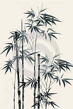 Stylized black and white sketch of bamboo stems, artistic and minimalist.
