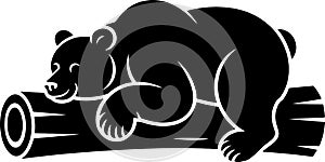 Stylized Black Bear Sleeping on a Log Vector Illustration