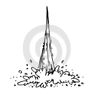 Stylized black-and-white vector single waterfall