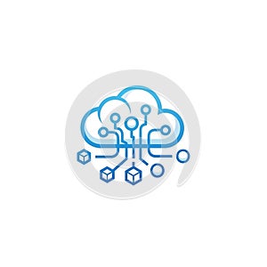 A stylized blue cloud icon represents cloud computing and data