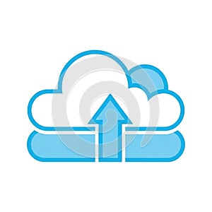 A stylized blue cloud with a solid blue arrow pointing upward