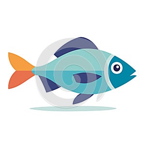 Stylized blue fish with an orange tail, simple flat design vector graphic illustration