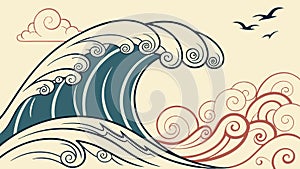 Stylized Blue Ocean Wave Art, vector design Generative AI
