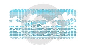Stylized Blue Ocean Waves and Clouds Pattern, vector design Generative AI