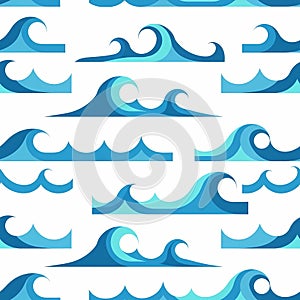 Stylized Blue Ocean Waves Pattern Illustration