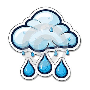 Blue Rain Cloud with Raindrops Falling Down Sticker Design Generative AI