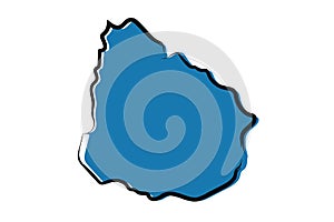 Stylized blue sketch map of Uruguay