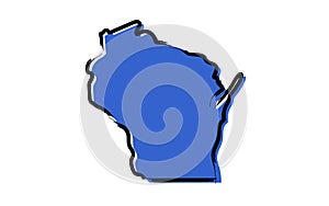 Stylized blue sketch map of Wisconsin