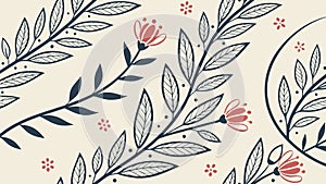 Stylized Botanical Leaf and Branch Seamless Pattern, vector design Generative AI