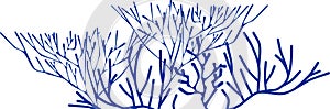 Stylized branched blue corals on white background