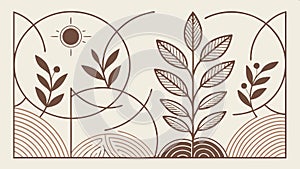 Stylized branches with leaves and decorative circular elements vector design Generative AI