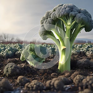 Stylized Broccoli Stalk in the Field