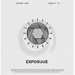 A stylized camera shutter icon is centrally depicted, featuring a grey hexagonal apertur