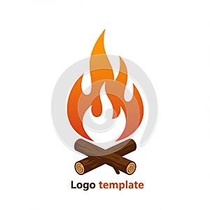 Stylized campfire logo featuring two brown, crossed logs at the base and an orange
