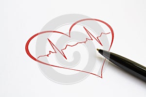 Stylized cardiogram and a pen