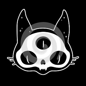 Stylized cartoon magic cat skull