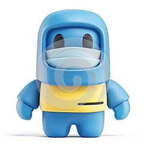 Cute Blue Robot Wearing a Mask, 3D Render photo