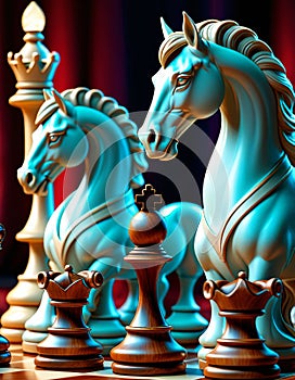 Stylized Chess Horses in Strategic Position