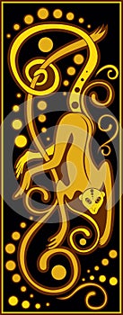 Stylized Chinese horoscope black and gold - monkey