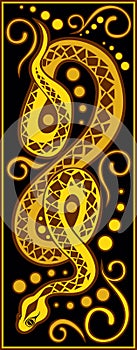 Stylized Chinese horoscope black and gold - snake