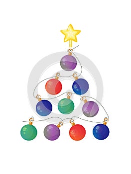 Stylized christmas tree made of glowing baubles and decorated with a star.