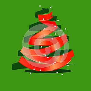 Stylized christmas tree made of red ribbon