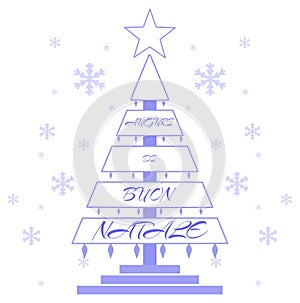 Stylized Christmas tree with snowflakes, Italian, isolated.