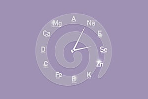Stylized clockface with vitamins and microelements for human health