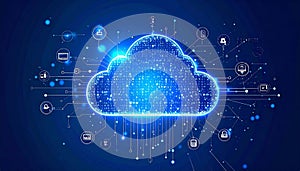 A stylized cloud composed of digital code, interconnected with g