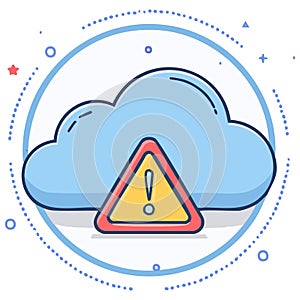 Stylized cloud computing error alert with triangle warning symbol icon