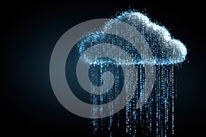 Stylized Cloud Icon with Binary Code Rain Data Storage Symbol