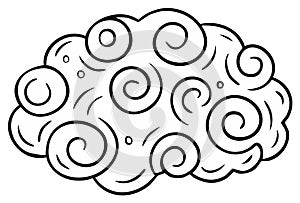 Stylized cloud illustration with swirling elements in black and white