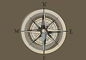 A stylized compass rose on a brown background. The compass