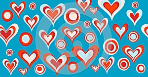 Stylized concentric hearts and circles on blue background