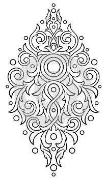 Stylized contour Victorian Gothic ornament with circle