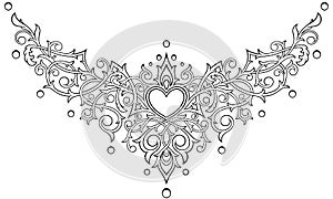 Stylized contour Victorian Gothic ornament with heart