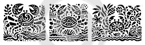 Stylized crab illustrations with intricate patterns and marine elements