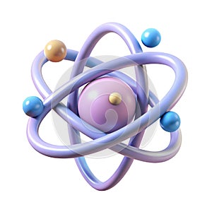 Stylized 3d atomic model with orbiting electrons and central nucleus