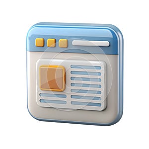 3D Icon of a Web Browser Window with Content