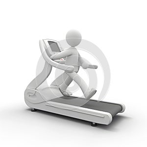 3D rendering of a person walking on a treadmill. Healthy lifestyle concept. photo