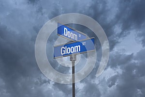 3D Illustration of a street sign_doom and gloom streets photo