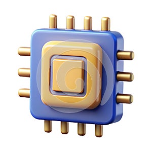 Stylized 3d render of a microchip processor, central processing unit icon