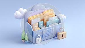 A stylized 3d render of secure cloud file storage and data protection
