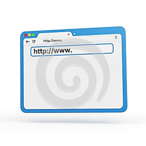3D Rendered Web Browser Window with URL Bar and Blank Content Area on a White Background