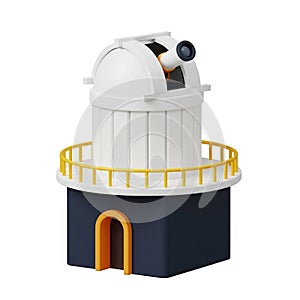 3D Rendered Cartoon Observatory Dome with Telescope on White Background astronomy science