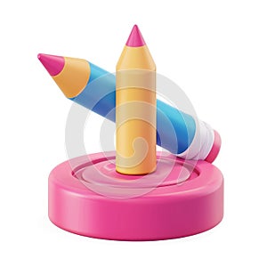 Creative Colorful Pencils on Pink Stand, 3D Render photo