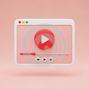 3d illustration of a video player interface with play button and controls