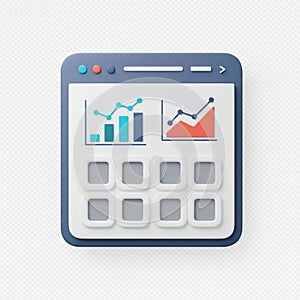 Stylized 3D representation of a digital interface resembling a web browser window.