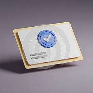 3D Verified Document with Blue Check Mark Icon certificate