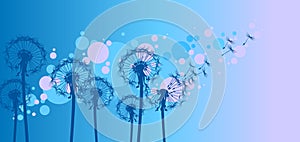 Stylized dandelions in the wind